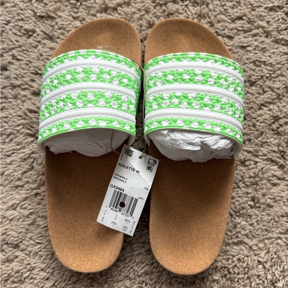 Adidas Adilette W Green and White Slides